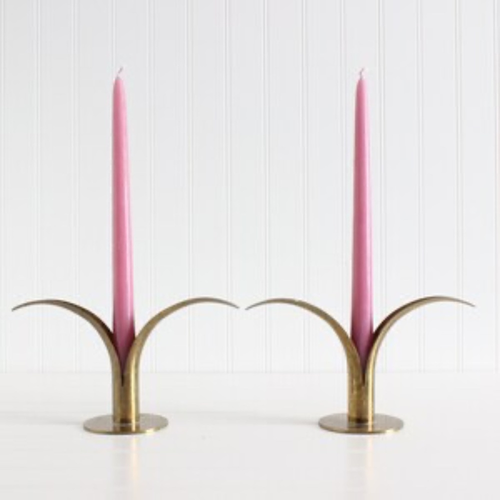 Ystad Brass Swedish Lily Candlestick Holders ~ 2 Vintage Candle Holders Floral